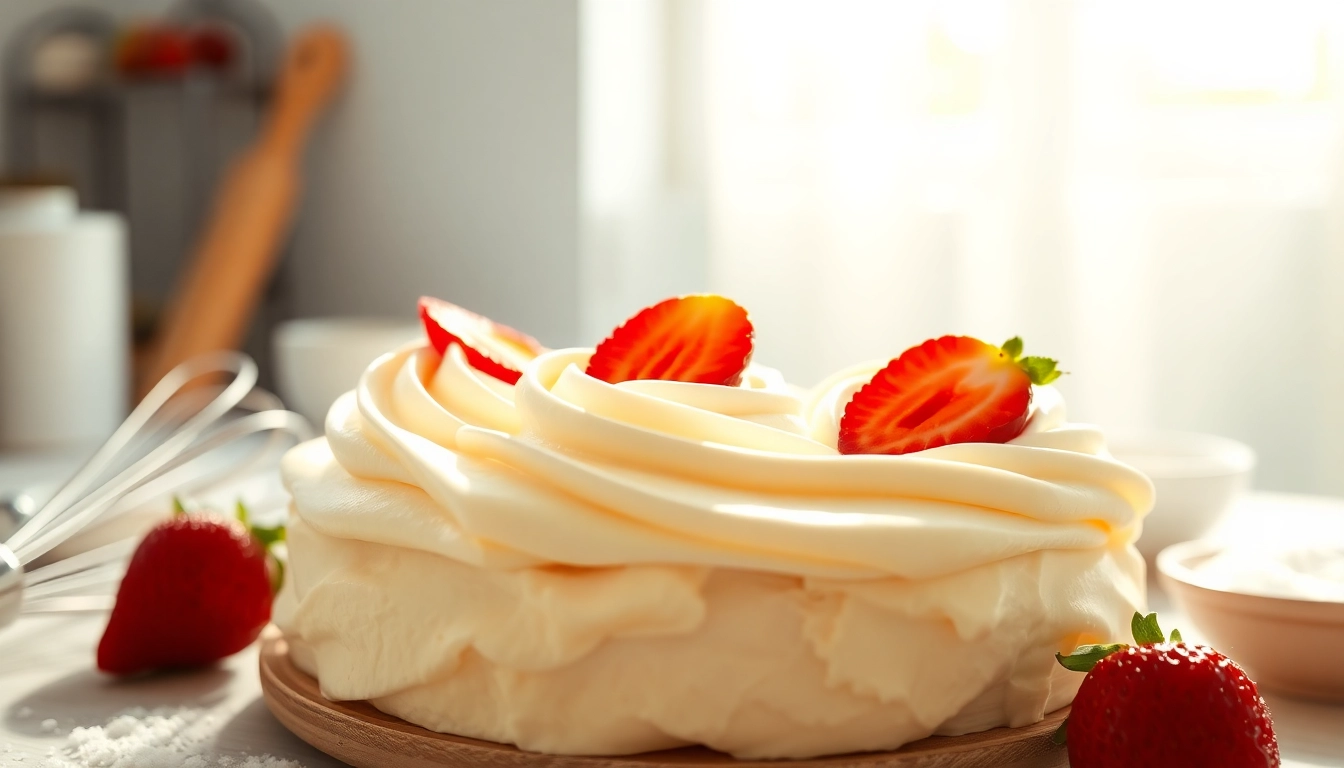Maak mousseline dessert met aardbeien en luchtige room voor een smakelijke presentatie.